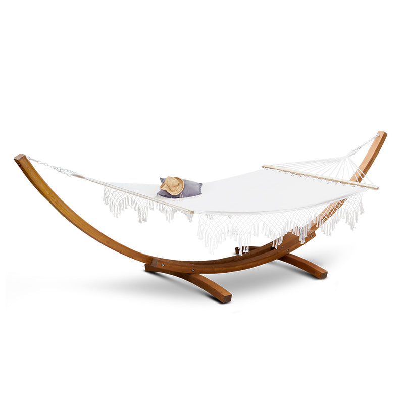 double hammock white with wooden stand 