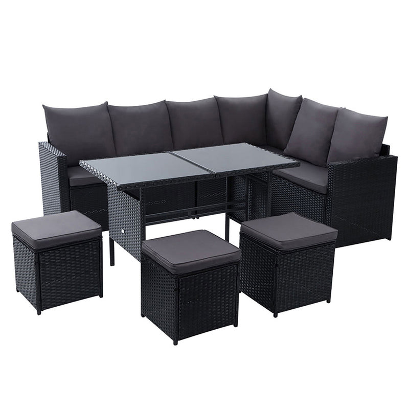 outdoor lounge sofa 9 seater black wicker 