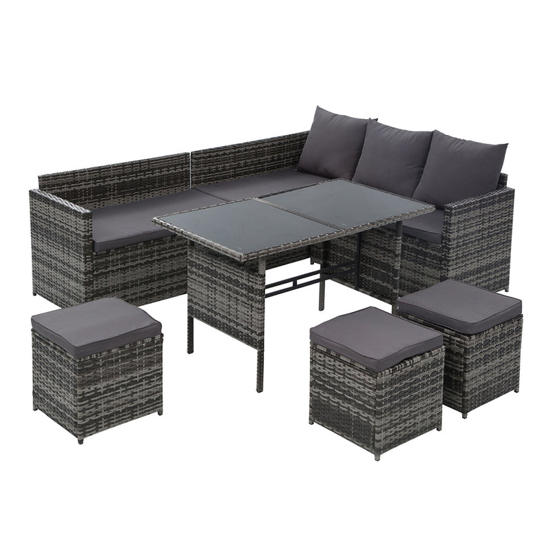 9 seater wicker grey outdoor lounge set