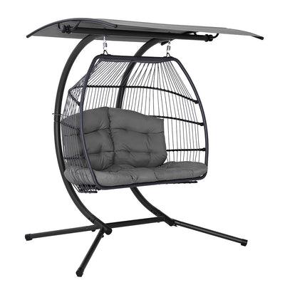 outdoor swing chair grey 2 seater rattan 