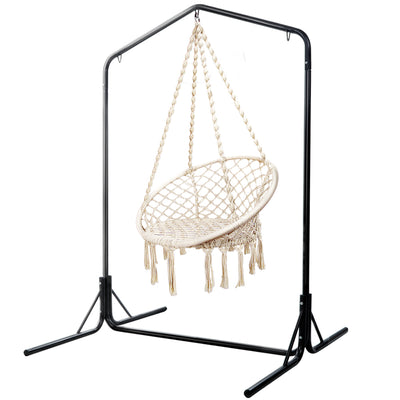outdoor hammock chair 124cm cream boho with steel stand frame