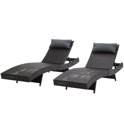 outdoor sun loungers setting wicker black with cushion