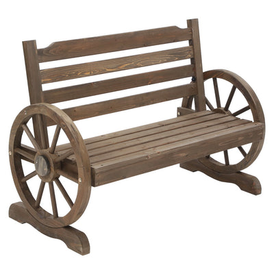wooden wagon wheel bench 