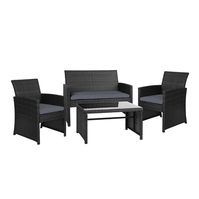 outdoor lounge setting rattan black 