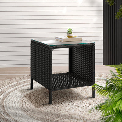 outdoor side table rattan black 