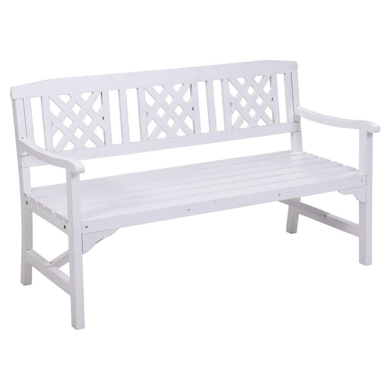 outdoor white wooden bench seat 