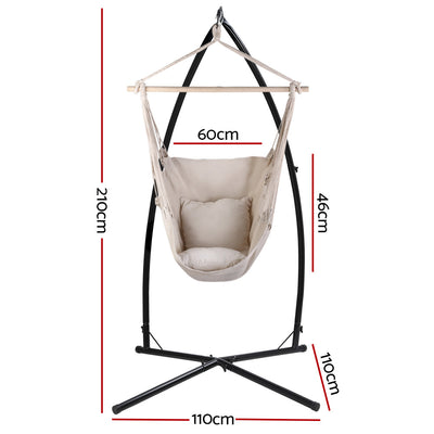 Gardeon Hammock Chair Outdoor Camping Hanging with Steel Stand Cream