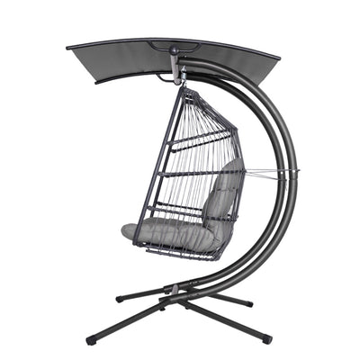 Gardeon Outdoor Egg Swing Chair Wicker Furniture Pod Stand Canopy 2 Seater Grey