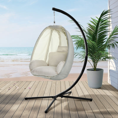 Gardeon Outdoor Egg Swing Chair Patio Furniture Pod Stand Canopy Foldable Cream