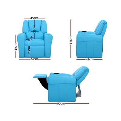 Keezi Kids Recliner Chair PU Leather Sofa Lounge Couch Children Armchair Blue