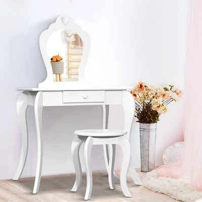 kids vanity dressing table white stool set 