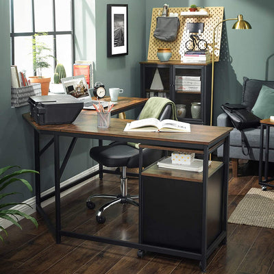 L- Shaped computer desk rustic brown and black 