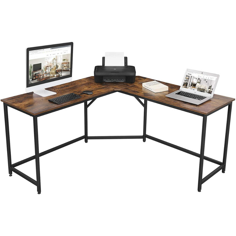 L-Shaped Computer Desk, Rustic Brown and Black