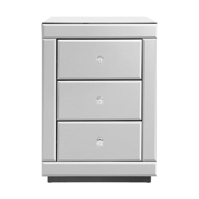 Artiss Bedside Table 3 Drawers Mirrored - PRESIA Silver