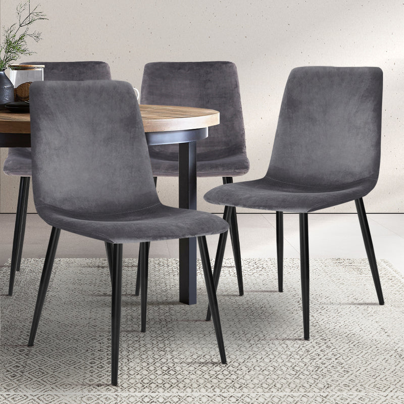 Artiss Dining Chairs Grey Velvet Set of 4 Lindsay