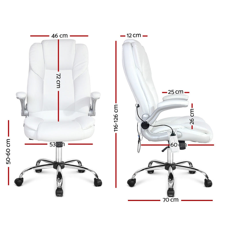 Artiss 8 Point Massage Office Chair PU Leather White