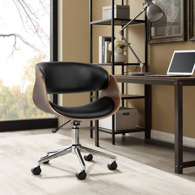 Artiss Wooden Office Chair Leather Seat Black