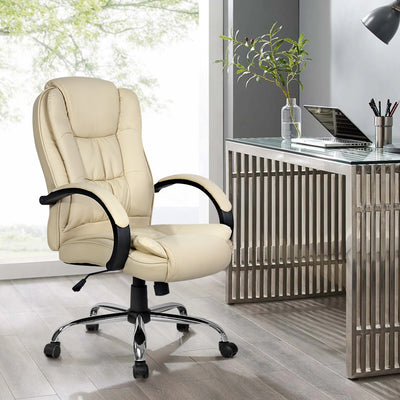 Artiss Executive Office Chair Leather Tilt Beige