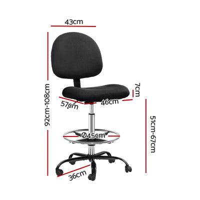 Artiss Office Chair Drafting Stool Fabric Chairs Black