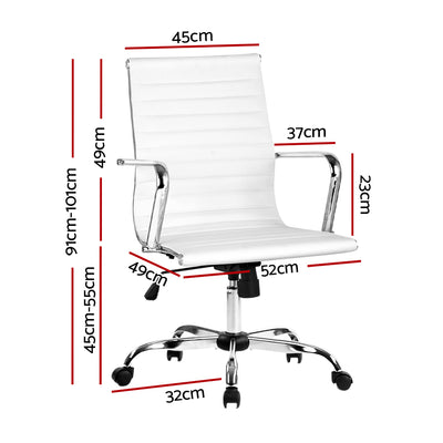 Artiss Office Chair PU Leather Mid Back White