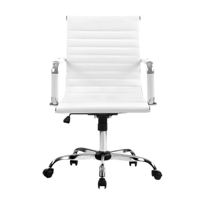 Artiss Office Chair PU Leather Mid Back White