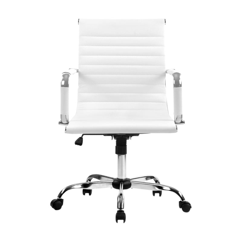 Artiss Office Chair PU Leather Mid Back White