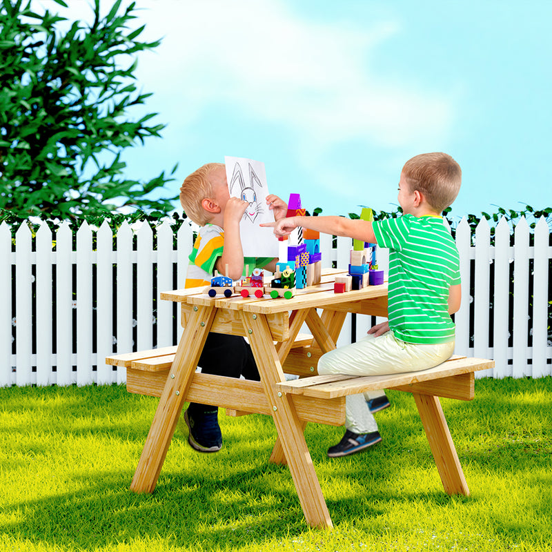 Keezi Kids Outdoor Table and Chairs Picnic Bench Seat Children Wooden Indoor