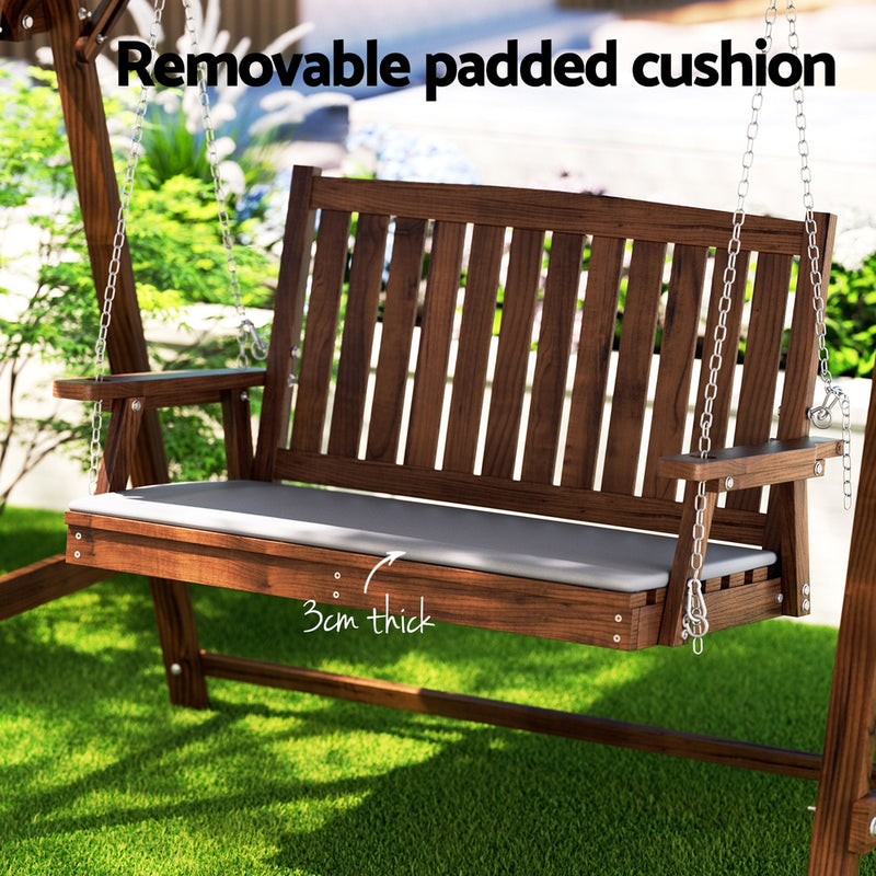 Gardeon Outdoor Wooden Swing Chair Garden Bench Canopy Cushion 2 Seater Charcoal