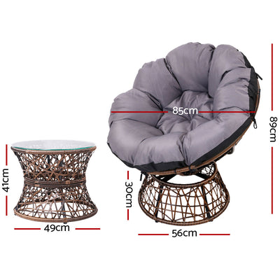 Gardeon Outdoor Lounge Setting Papasan Chair Wicker Table Garden Furniture Brown