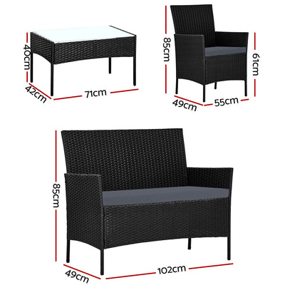 Gardeon 4 Piece Outdoor Lounge Setting Patio Furniture Sofa Set Black Cover