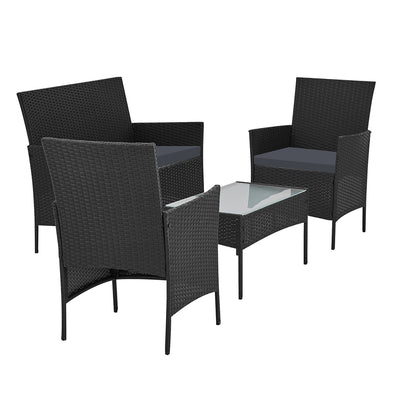 Gardeon 4 Piece Outdoor Lounge Setting Patio Furniture Sofa Set Black Cover