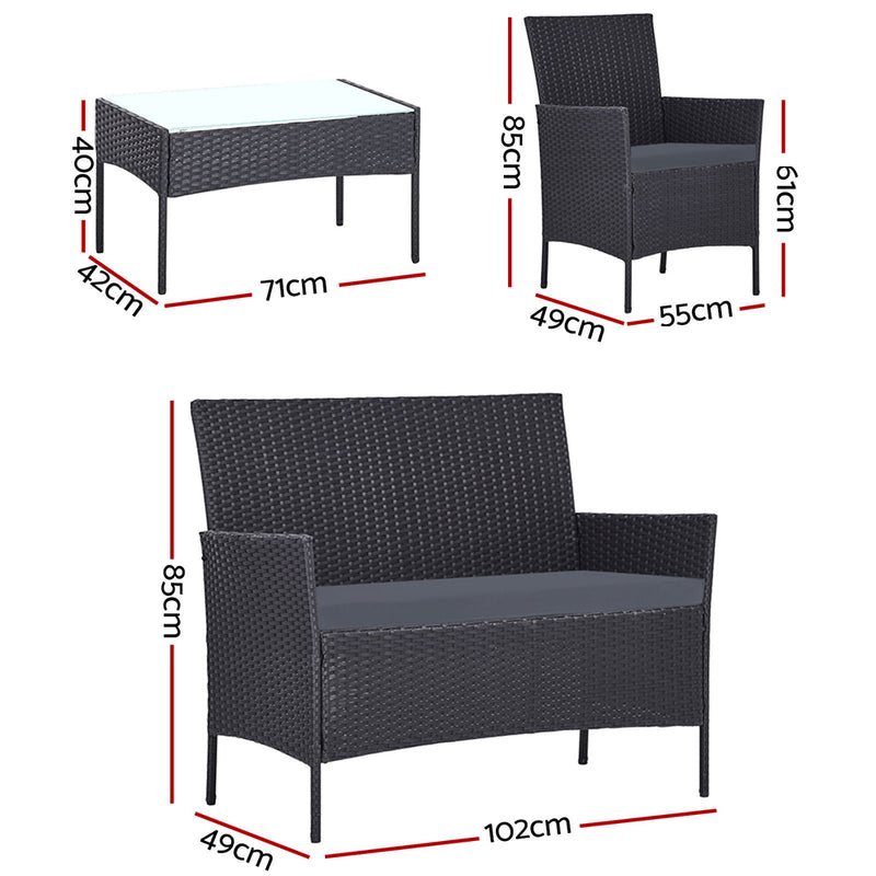 Gardeon 4 Piece Outdoor Lounge Setting Patio Furniture Sofa Set Grey Cover