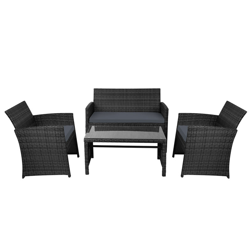 Gardeon 4 PCS Outdoor Lounge Setting Wicker Sofa Set Black Storage Cover