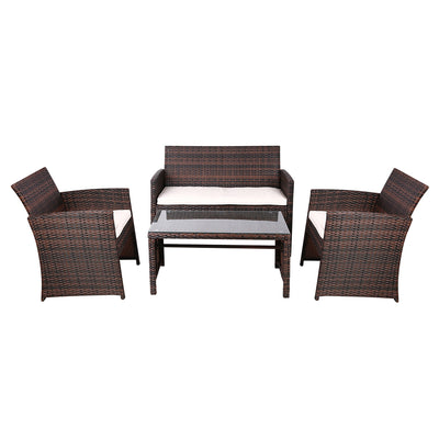 Gardeon 4 PCS Outdoor Lounge Setting Wicker Sofa Set Garden Furniture Brown