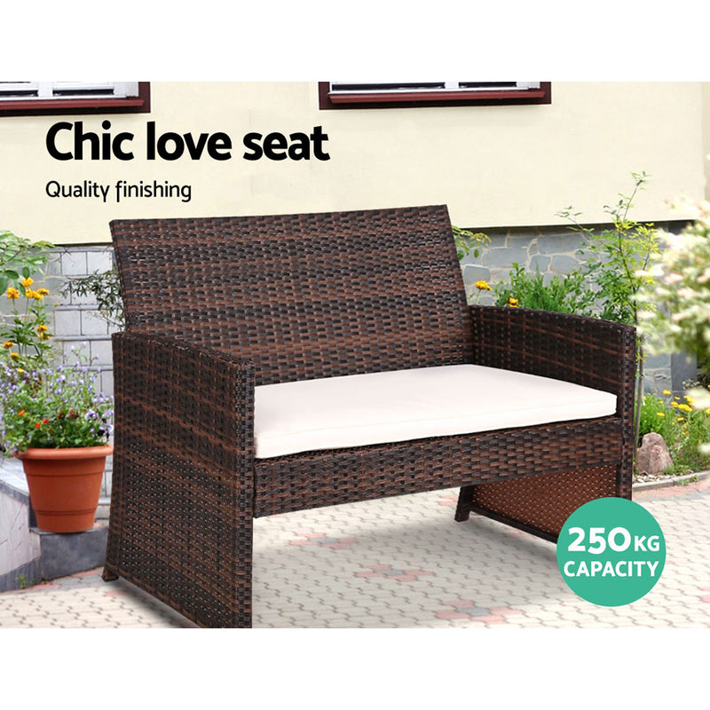 Gardeon 4 PCS Outdoor Lounge Setting Wicker Sofa Set Garden Furniture Brown