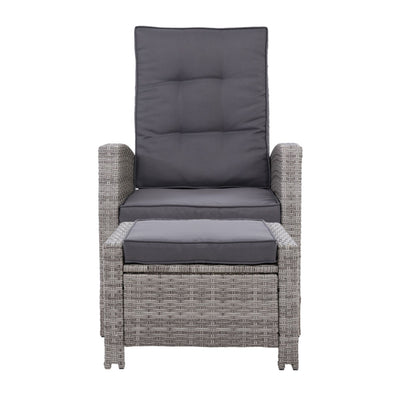 Gardeon 2PC Recliner Chairs Sun lounge Wicker Lounger Outdoor Furniture Adjustable Grey