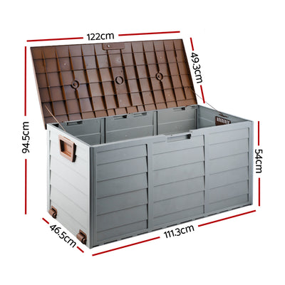 Gardeon Outdoor Storage Box 290L Lockable Organiser Garden Deck Shed Tool Brown