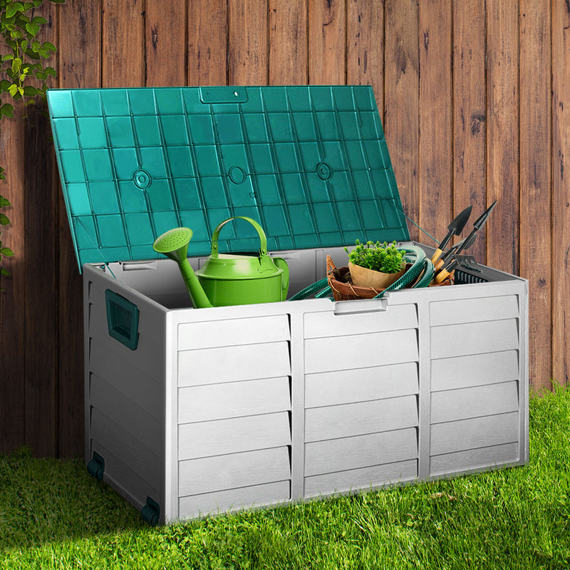 Gardeon Outdoor Storage Box 290L Lockable Organiser Garden Deck Shed Tool Green