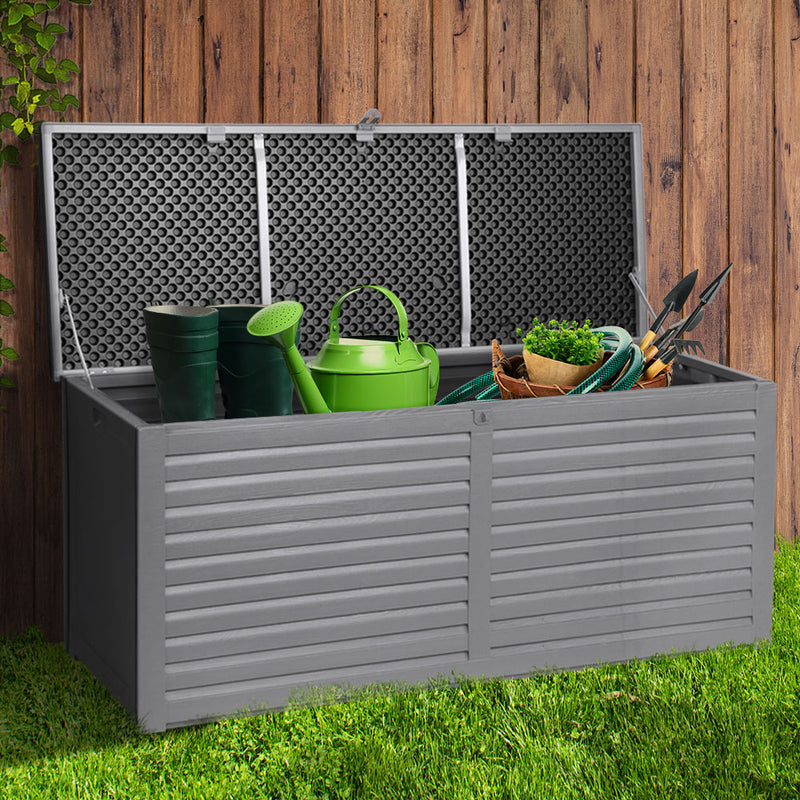 Gardeon Outdoor Storage Box 490L Container Lockable Garden Bench Tools Toy Shed Black