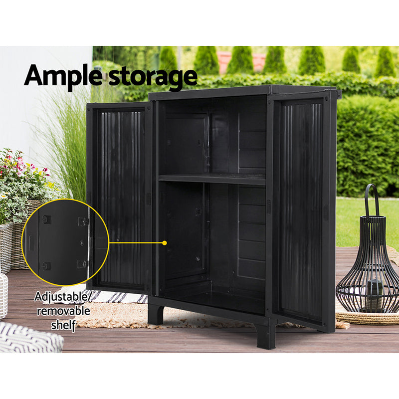 Gardeon 92cm Outdoor Storage Cabinet Box Lockable Cupboard Sheds Garage Adjustable Black