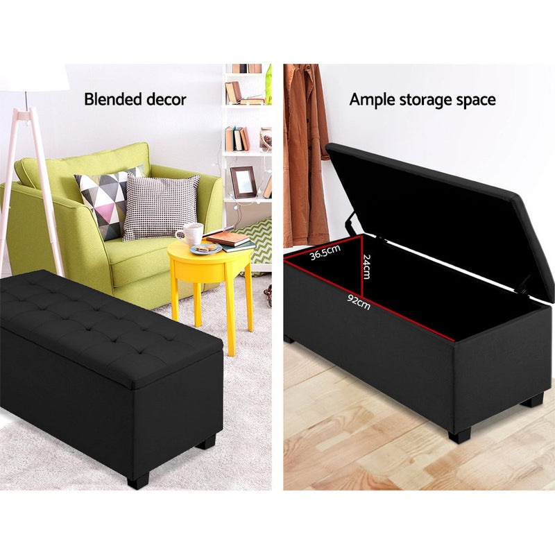 Artiss Storage Ottoman Blanket Box 97cm Linen Black