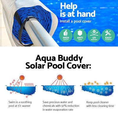 Aquabuddy Pool Cover 500 Micron 11x4.8m Silver Swimming Pool Solar Blanket 5.5m Blue Roller