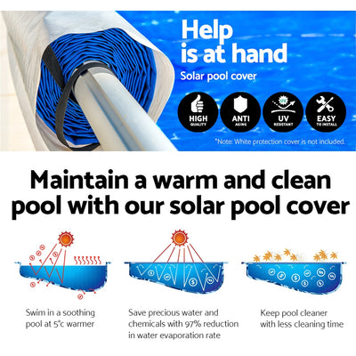 Aquabuddy Pool Cover 500 Micron 8x4.2m Blue Swimming Pool Solar Blanket 5.5m Roller