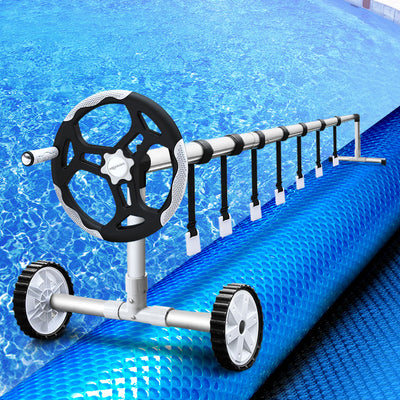 Aquabuddy Pool Cover 500 Micron 8x4.2m Blue Swimming Pool Solar Blanket 5.5m Roller
