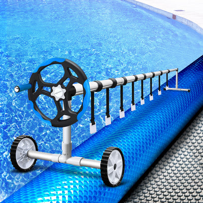 Aquabuddy Pool Cover 500 Micron 8x4.2m Silver Swimming Pool Solar Blanket 5.5m Blue Roller