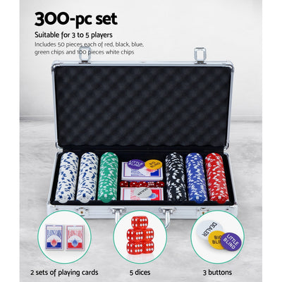 300pcs Poker Chips Set Casino Texas Hold'em Gambling Party Game Dice Cards Case
