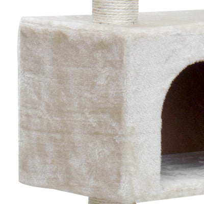 i.Pet Cat Tree 134cm Tower Scratching Post Scratcher Wood Condo House Bed Beige