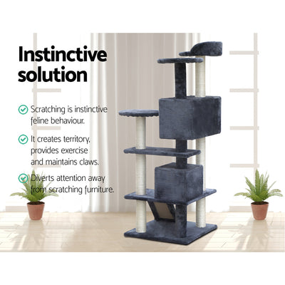 i.Pet Cat Tree 134cm Tower Scratching Post Scratcher Wood Condo House Bed Grey