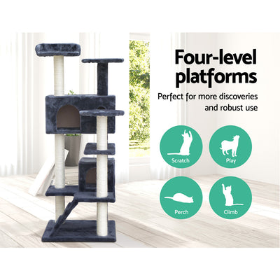 i.Pet Cat Tree 134cm Tower Scratching Post Scratcher Wood Condo House Bed Grey