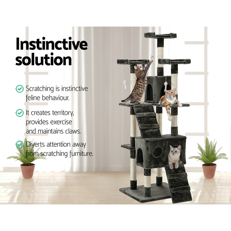 i.Pet Cat Tree 180cm Tower Scratching Post Scratcher Wood Condo House Toys Grey